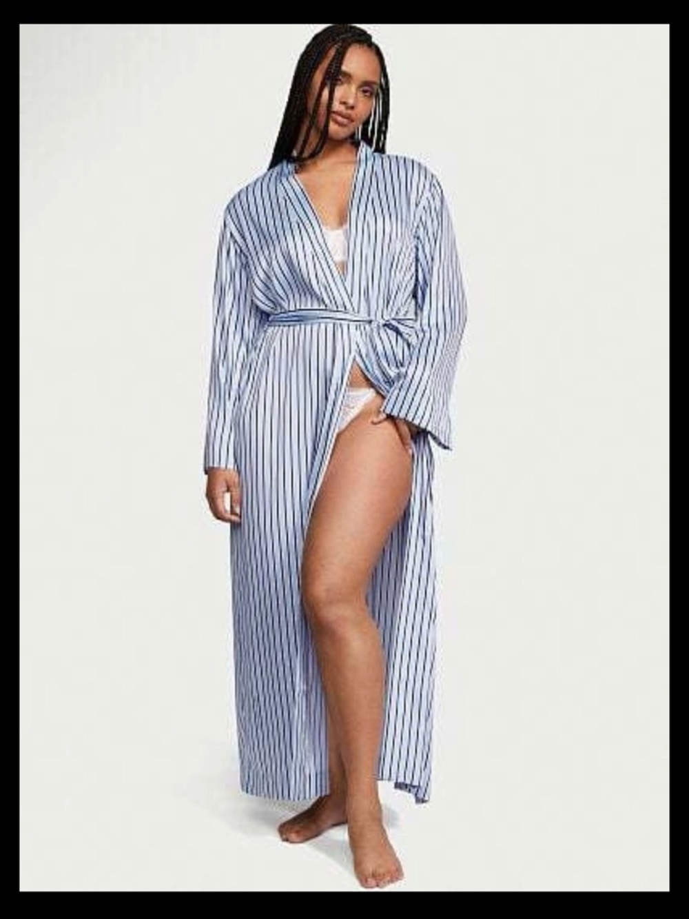 Victoria’s Secret Satin Striped Blue & White Long Robe XL/ XXL with pockets